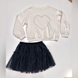Bundle of White H&M Top with Heart on it and Black Cat & Jack Tutu Skirt size S
